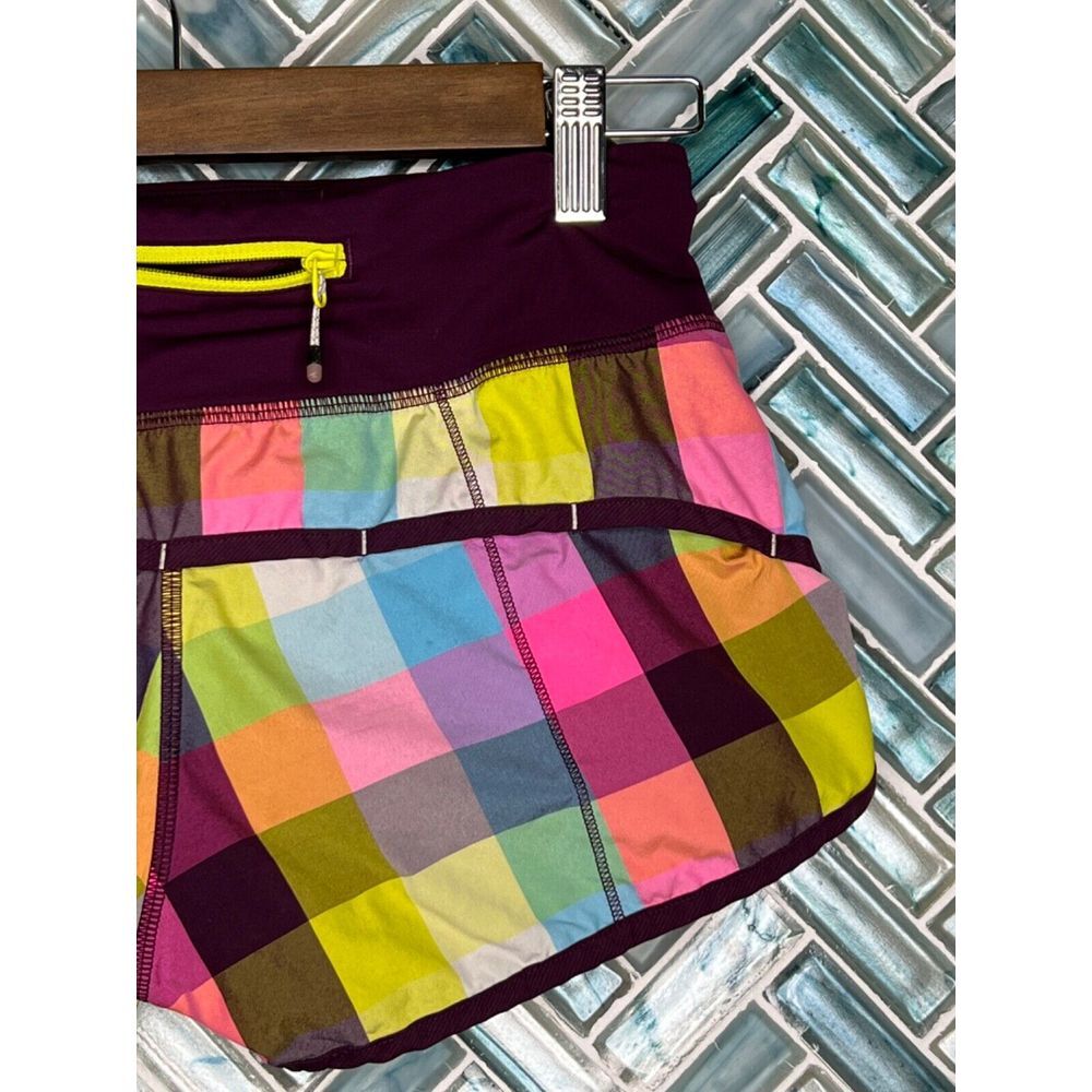 LULULEMON SPEED SHORTS SEA CHECK MULTI PLUM PLAID 2.5" SIZE 2 RUNNING ACTIVE - Picture 8 of 12